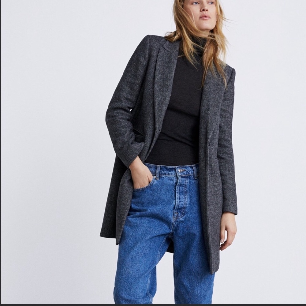 Zara Gray Houndstooth Coat